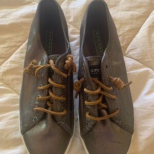 Sperry Top Sider Sparkle Glitter Leather Sneakers with Leather Laces